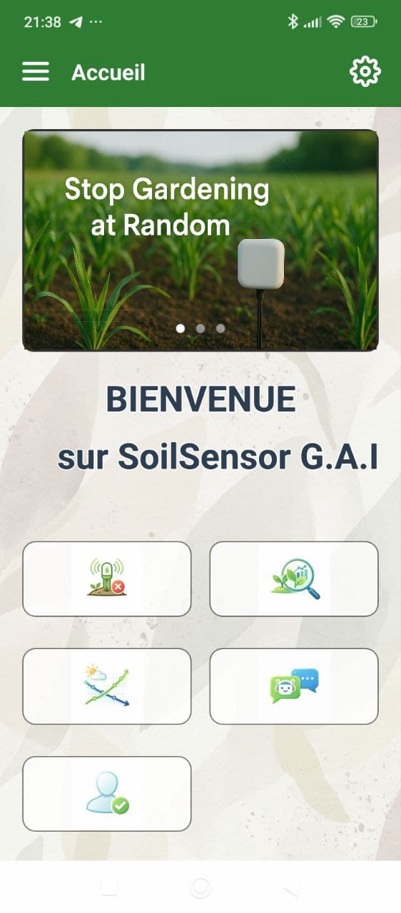 Interface de l'application mobile SoilSensor G.A.I